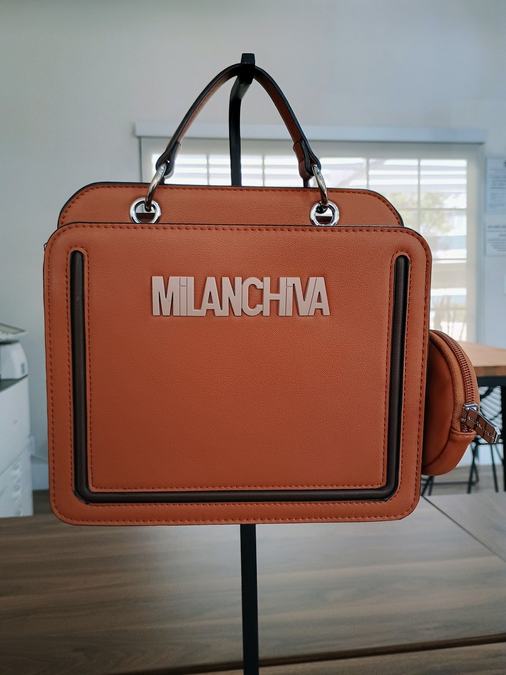 Tan Structured Mini Top-Handle Bag